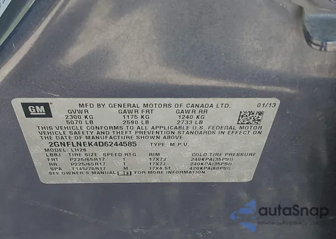2013 Chevrolet Equinox 2Lt from USA, damaged, VIN 2GNFLNEK4D6244585